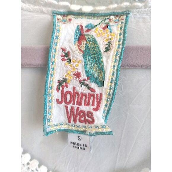 Johnny Was Dahlia Top Embroidered Floral Shear Cap Sleeves Small White/Pink/Blue - Picture 5 of 13